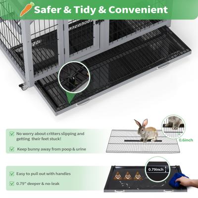 Show full view: Coziwow 2-Tier Wooden Rabbit Hutch Small Animal Cage with Wheels, Gray slide 5 of 11
