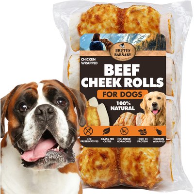 Brutus & Barnaby Brutus & Barnaby 5 to 7-in High Protein & Rawhide-Free Thick Chicken Wrapped & Beef Cheek Rolls Natural Dog Chew Treats, 2 count