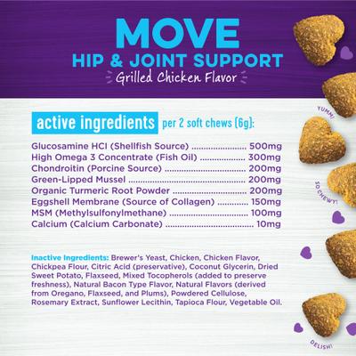 Show full view: Wellness Move Hip & Joint Chicken Flavor Chew Supplements for Dogs, 45 count slide 8 of 10