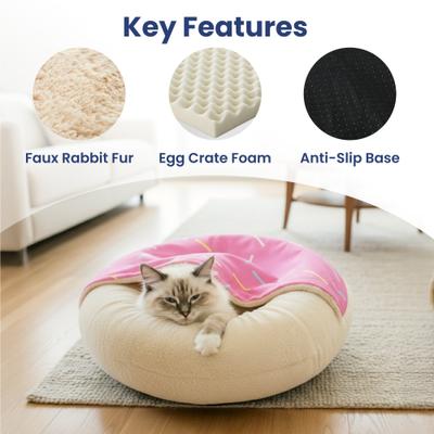 Show full view: PawsPik Orthopedic Memory Foam Donut-Themed Plush Bolster Cat & Dog Bed & Removable Cover, Medium, Strawberry slide 3 of 10