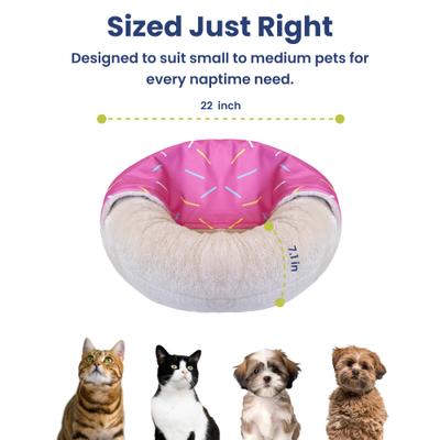 Show full view: PawsPik Orthopedic Memory Foam Donut-Themed Plush Bolster Cat & Dog Bed & Removable Cover, Medium, Strawberry slide 8 of 10