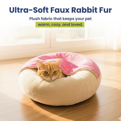 Show full view: PawsPik Orthopedic Memory Foam Donut-Themed Plush Bolster Cat & Dog Bed & Removable Cover, Medium, Strawberry slide 10 of 10