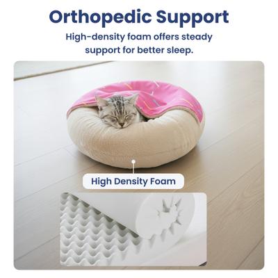 Show full view: PawsPik Orthopedic Memory Foam Donut-Themed Plush Bolster Cat & Dog Bed & Removable Cover, Medium, Strawberry slide 4 of 10