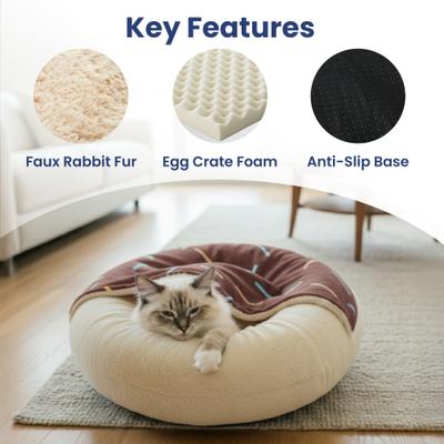 Show full view: PawsPik Orthopedic Memory Foam Donut-Themed Plush Bolster Cat & Dog Bed & Removable Cover, Medium, Chocolate slide 2 of 9
