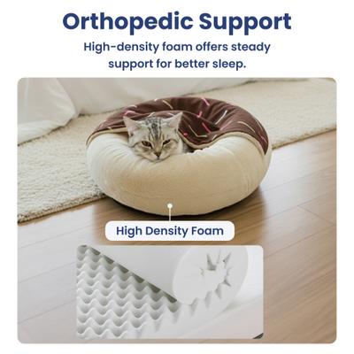 Show full view: PawsPik Orthopedic Memory Foam Donut-Themed Plush Bolster Cat & Dog Bed & Removable Cover, Medium, Chocolate slide 3 of 9