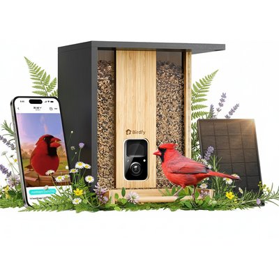 Birdfy Birdfy Bamboo Smart Bird Feeder with Camera Solar Powered Motion Detection, Black, 3.5L