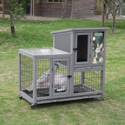 Coziwow 2-Tier Wooden Rabbit Hutch Small Animal Cage with Wheels, Gray slide 2 of 9