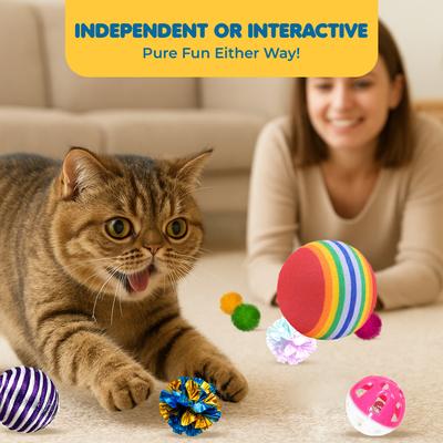 Show full view: SunGrow Indoor Interactive Play Line Bouncy Style Cat Ball Toy, Color Varies, 30 count slide 4 of 8