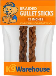 K9warehouse Braided Gullet 12-inch Beef Flavored Dog Chews, 2 count