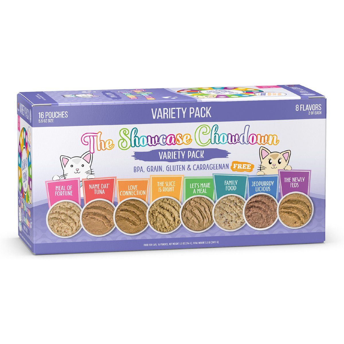 Weruva Slide N' Serve The Showcase Chowdown Variety Pack Grain-Free Pate Wet Cat Food, 5.5-oz pouch, case of 16