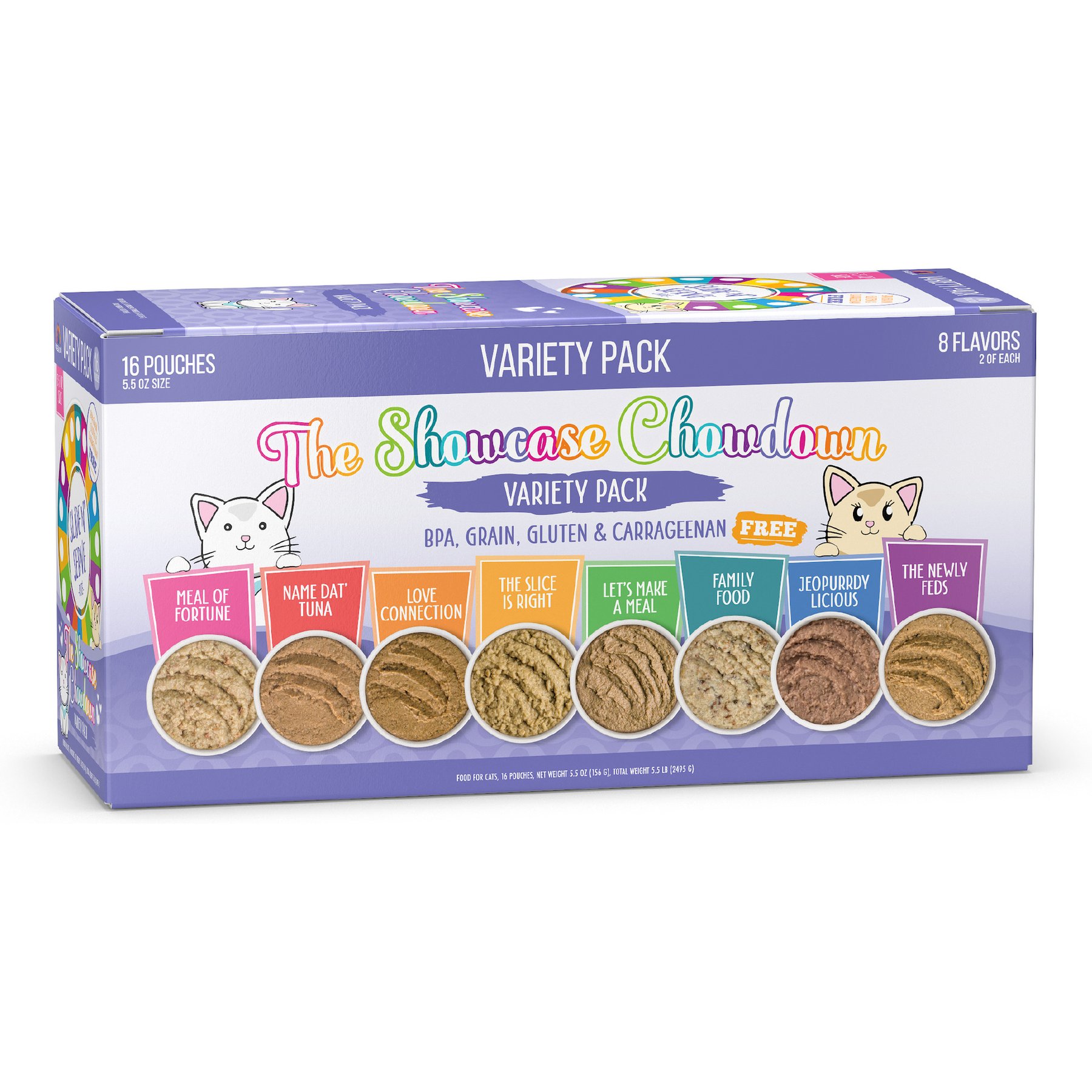Weruva Slide N' Serve The Showcase Chowdown Variety Pack Grain-Free Pate Wet Cat Food, 5.5-oz pouch, case of 16