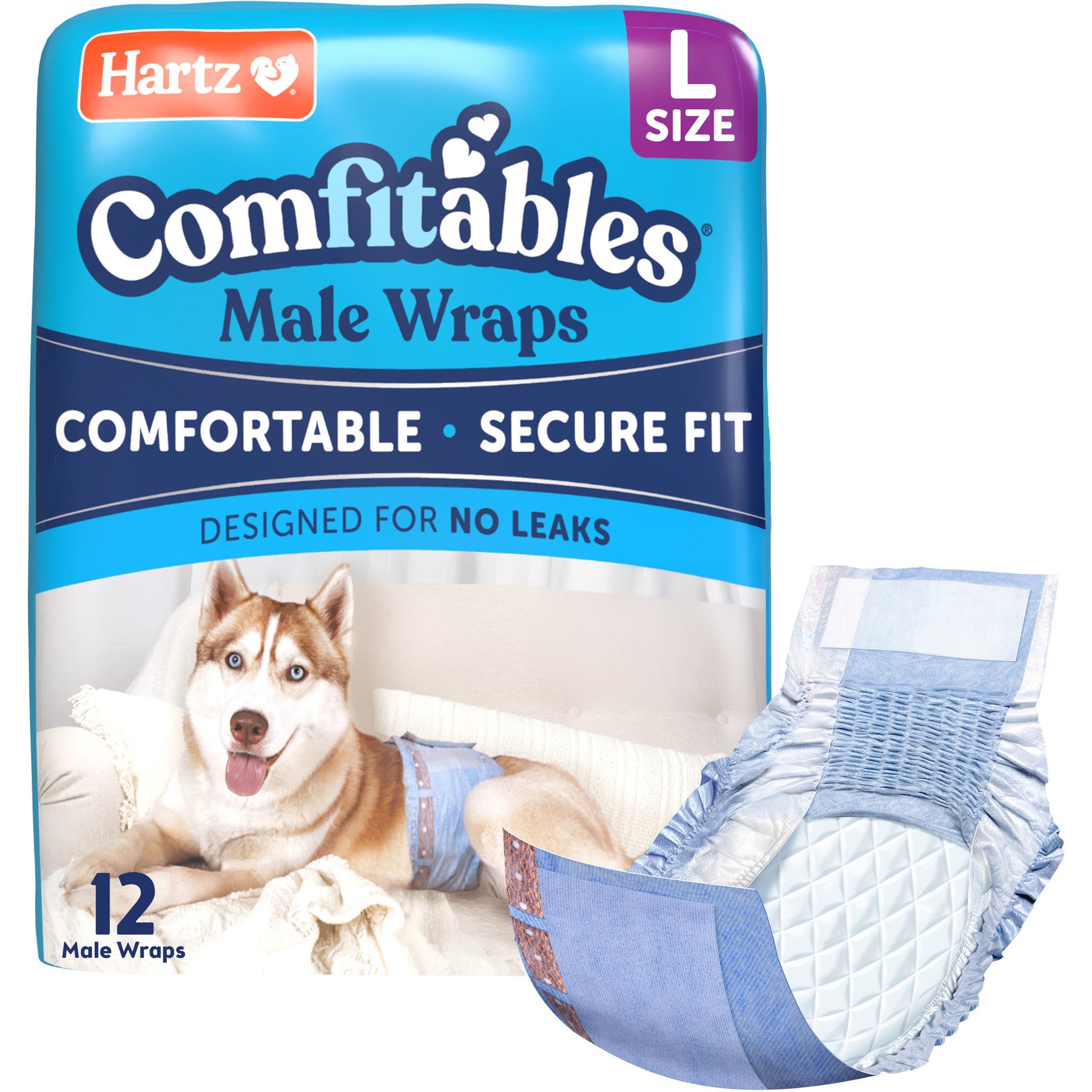 Hartz Comfitables Stretchy Waistband Disposable Male Dog Wraps, Large, 12 count