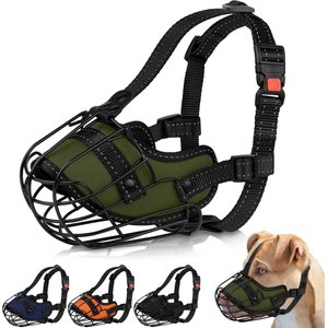 OOPSDOGGY Adjustable Nylon Metal Reflective Mask Secure Wire Basket Pitbull Dog Amstaff Soft Cage Muzzle, Green