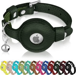 OOPSDOGGY Indoor & Outdoor Non Breakaway AirTag Holder Cat Collar with Bell, Green, 8 to 11-in neck, 1/2-in wide