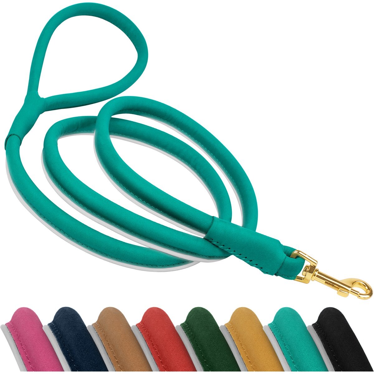 OOPSDOGGY Outdoor Rolled Leather Reflective Walking Running Dog Leash, Teal, Small: 6-ft long, 3/8-in wide