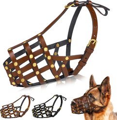 OOPSDOGGY Breathable Secure Basket Leather German Shepherd Dog Muzzle, Brown, Medium