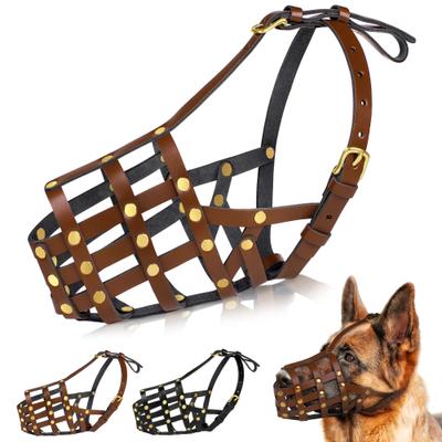 Show full view: OOPSDOGGY Breathable Secure Basket Leather German Shepherd Dog Muzzle, Brown, Medium slide 1 of 7