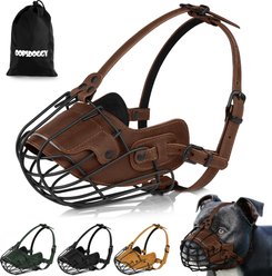 OOPSDOGGY Breathable Secure Basket Leather Metal Reflective Pitbull Dog Muzzle, Brown