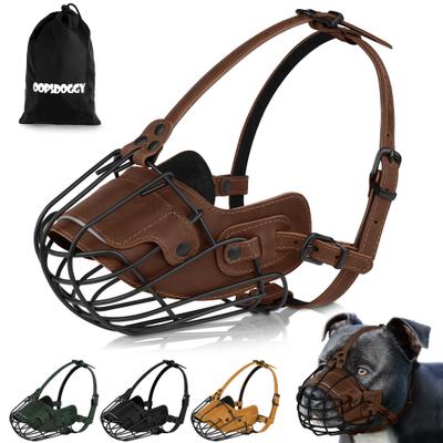 Show full view: OOPSDOGGY Breathable Secure Basket Leather Metal Reflective Pitbull Dog Muzzle, Brown slide 1 of 6