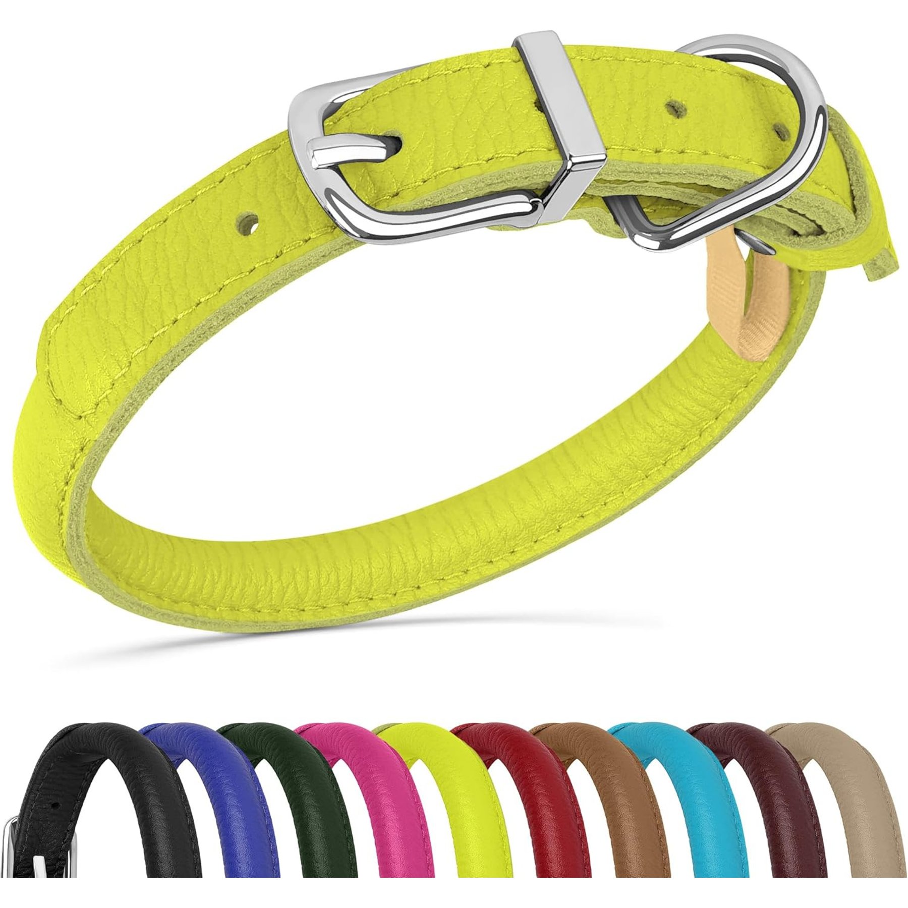 OOPSDOGGY Soft Rolled Leather Dog Collar, Lime Green, X-Large: 17 to 21-in neck, 3/4-in wide