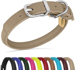OOPSDOGGY Soft Rolled Leather Dog Collar, Beige, Small: 10 to 13-in neck, 9/16-in wide slide 1 of 6