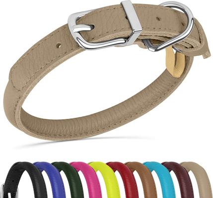 Show full view: OOPSDOGGY Soft Rolled Leather Dog Collar, Beige, XX-Small: 7 to 9-in neck, 3/8-in wide slide 1 of 8