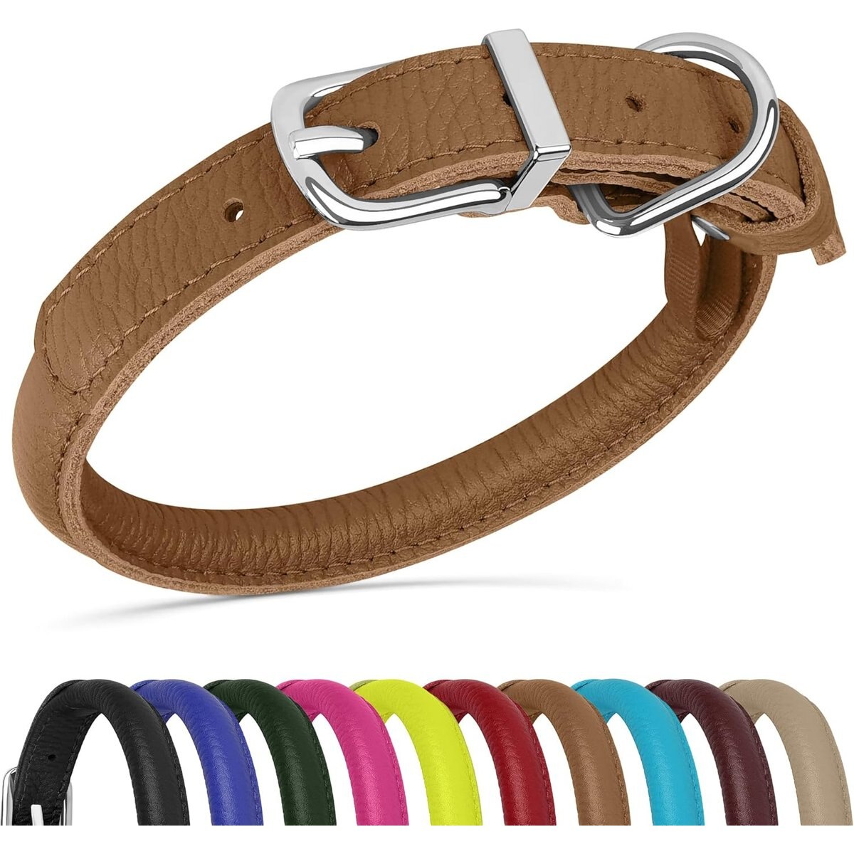 OOPSDOGGY Soft Rolled Leather Dog Collar, Brown, X-Large: 17 to 21-in neck, 3/4-in wide