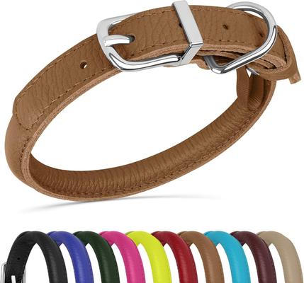 Show full view: OOPSDOGGY Soft Rolled Leather Dog Collar, Brown, X-Large: 17 to 21-in neck, 3/4-in wide slide 1 of 8