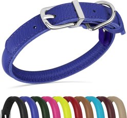 OOPSDOGGY Soft Rolled Leather Dog Collar, Navy Blue, X-Small: 8 to 11-in neck, 3/8-in wide