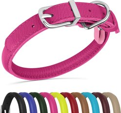 OOPSDOGGY Soft Rolled Leather Dog Collar, Pink, Medium: 12 to 15-in neck, 9/16-in wide