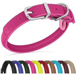 OOPSDOGGY Soft Rolled Leather Dog Collar, Pink, Medium: 12 to 15-in neck, 9/16-in wide