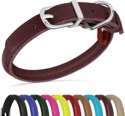 OOPSDOGGY Soft Rolled Leather Dog Collar, Burgundy, Small: 10 to 13-in neck, 9/16-in wide