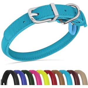 OOPSDOGGY Soft Rolled Leather Dog Collar, Blue, Large: 14 to 18-in neck, 9/16-in wide