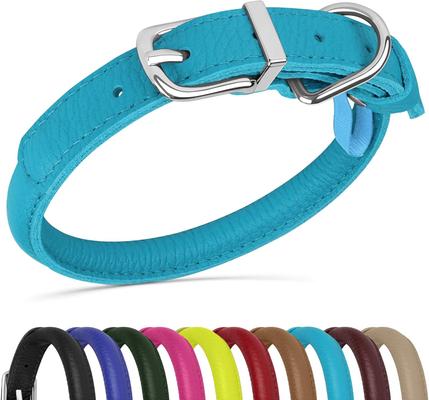 Show full view: OOPSDOGGY Soft Rolled Leather Dog Collar, Blue, Large: 14 to 18-in neck, 9/16-in wide slide 1 of 8