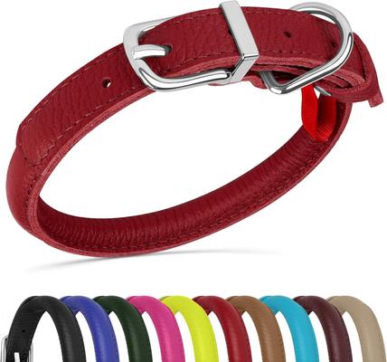 Show full view: OOPSDOGGY Soft Rolled Leather Dog Collar, Red, X-Small: 8 to 11-in neck, 3/8-in wide slide 1 of 7