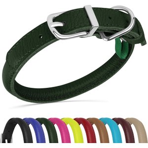 OOPSDOGGY Soft Rolled Leather Dog Collar, Green, Small: 10 to 13-in neck, 9/16-in wide