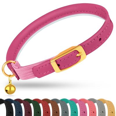 Show full view: OOPSDOGGY Rolled Leather Reflective Cat Collar with Bell & Safety Elastic Strap, Fuchsia, 8 to 11-in neck, 3/8-in wide slide 1 of 8