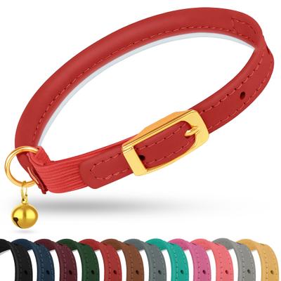 Show full view: OOPSDOGGY Rolled Leather Reflective Cat Collar with Bell & Safety Elastic Strap, Red, 8 to 11-in neck, 3/8-in wide slide 1 of 8