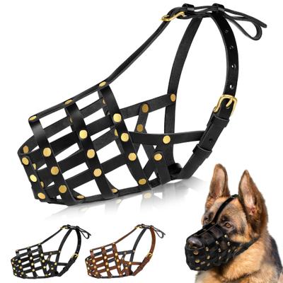 Show full view: OOPSDOGGY Breathable Secure Basket Leather German Shepherd Dog Muzzle, Black, Medium slide 1 of 7