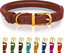 OOPSDOGGY Soft Padded Rolled Leather Reflective Dog Collar, Brown, X-Large: 17 to 21-in neck, 4/5-in wide