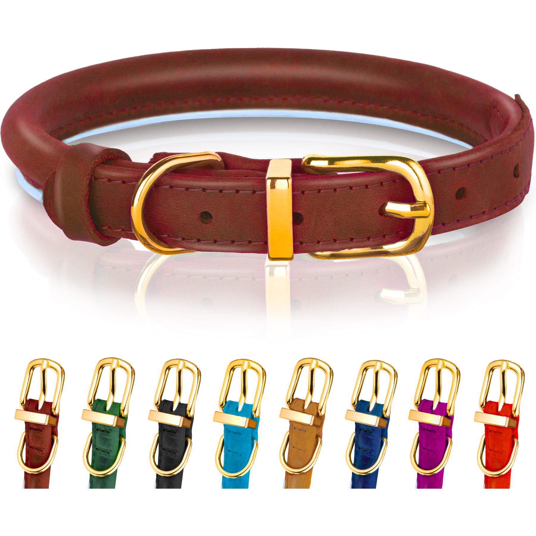 OOPSDOGGY Soft Padded Rolled Leather Reflective Dog Collar, Brown, X-Small: 8 to 11-in neck, 2/5-in wide