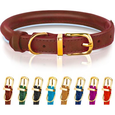 OOPSDOGGY OOPSDOGGY Soft Padded Rolled Leather Reflective Dog Collar, Brown, X-Large: 17 to 21-in neck, 4/5-in wide