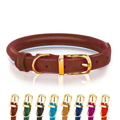 Show full view: OOPSDOGGY Soft Padded Rolled Leather Reflective Dog Collar, Brown, X-Large: 17 to 21-in neck, 4/5-in wide slide 1 of 6
