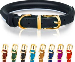 OOPSDOGGY Soft Padded Rolled Leather Reflective Dog Collar, Black, XX-Small: 7 to 9-in neck, 2/5-in wide