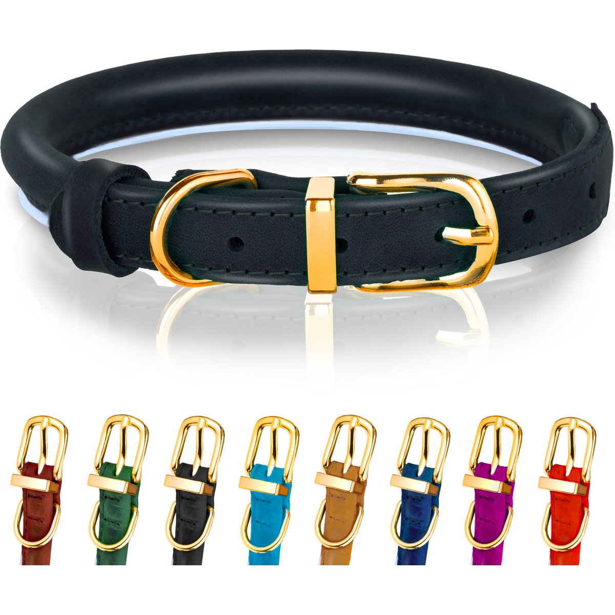 OOPSDOGGY Soft Padded Rolled Leather Reflective Dog Collar, Black, XX-Large: 20 to 24-in neck, 4/5-in wide