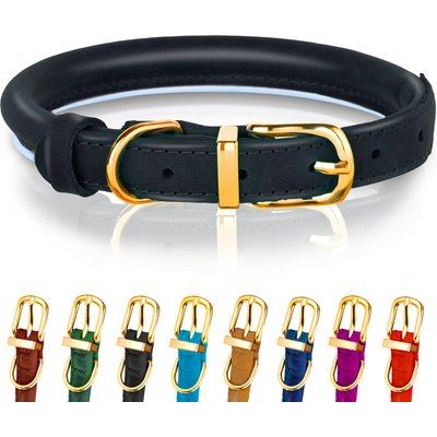 OOPSDOGGY OOPSDOGGY Soft Padded Rolled Leather Reflective Dog Collar, Black, XX-Large: 20 to 24-in neck, 4/5-in wide