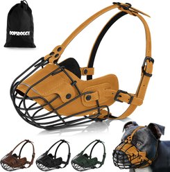 OOPSDOGGY Breathable Secure Basket Leather Metal Reflective Pitbull Dog Muzzle, Camel
