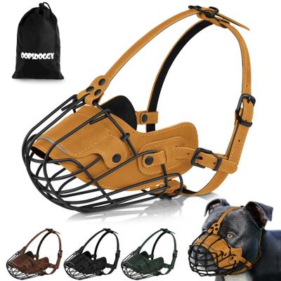 Show full view: OOPSDOGGY Breathable Secure Basket Leather Metal Reflective Pitbull Dog Muzzle, Camel slide 1 of 8