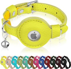 OOPSDOGGY Indoor & Outdoor Non Breakaway AirTag Holder Cat Collar with Bell, Yellow, 8 to 11-in neck, 1/2-in wide