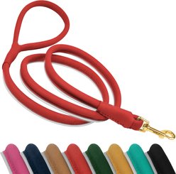 OOPSDOGGY Outdoor Rolled Leather Reflective Walking Running Dog Leash, Red, Medium/Large: 6-ft long, 3/4-in wide
